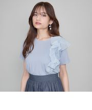 アシメショルダーフリルTシャツ≪手洗い可能≫