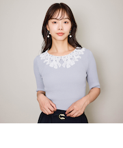 リボンレースカラーリブニット≪手洗い可能≫