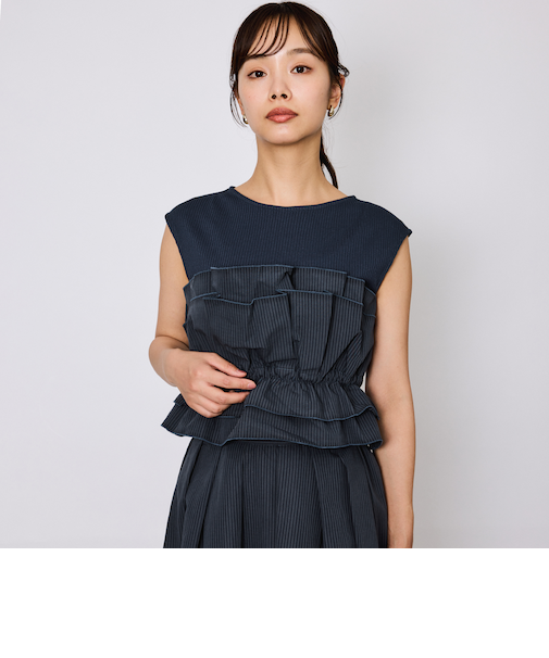 タフタチェックビスチェレイヤードカットソー≪手洗い可能≫