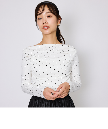 モノトーンドットオフショルカットソー≪手洗い可能≫