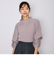 スリーブ2WAYパールネックブラウス≪洗濯機で洗える≫