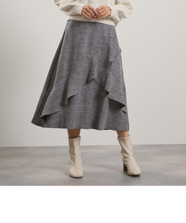 ツィードライクアシメフリルスカート≪手洗い可能≫