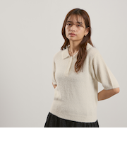 シャギーヤーンポロニットトップス≪手洗い可能≫