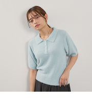 シャギーヤーンポロニットトップス≪手洗い可能≫