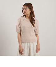 シャギーヤーンポロニットトップス≪手洗い可能≫