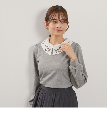 レースカラーラメMIXカットソー≪手洗い可能≫