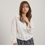 ギャザースリーブボートネックブラウス≪洗濯機で洗える≫