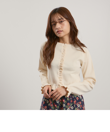 スポンディッシュニットフリルカーディガン≪手洗い可能≫