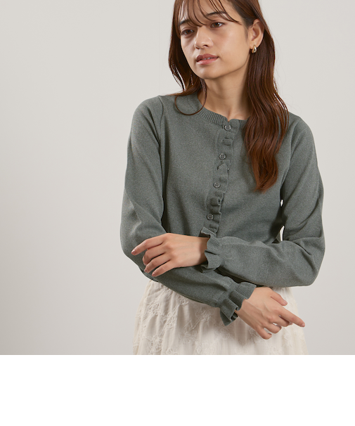 スポンディッシュニットフリルカーディガン≪手洗い可能≫