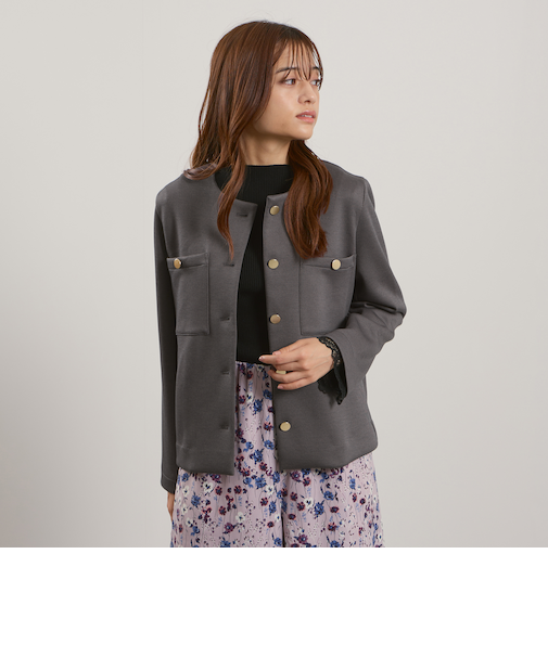 カルゼダンボールノーカラージャケット≪手洗い可能≫