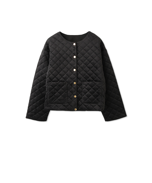 ベロアキルティングノーカラージャケット