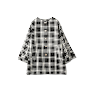 ツィーディチェックノーカラーコート≪手洗い可能≫