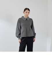 杢ストレッチ襟付きペプラムニット≪手洗い可能≫