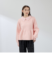 杢ストレッチ襟付きペプラムニット≪手洗い可能≫