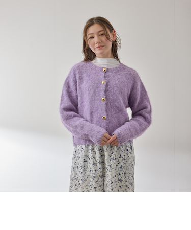 ソフトシャギー起毛メタルボタンカーディガン