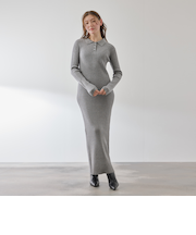 ポロカラーリブニットワンピース≪手洗い可能≫