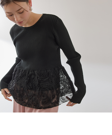 フラワーチュールペプラムリブニット≪手洗い可能≫