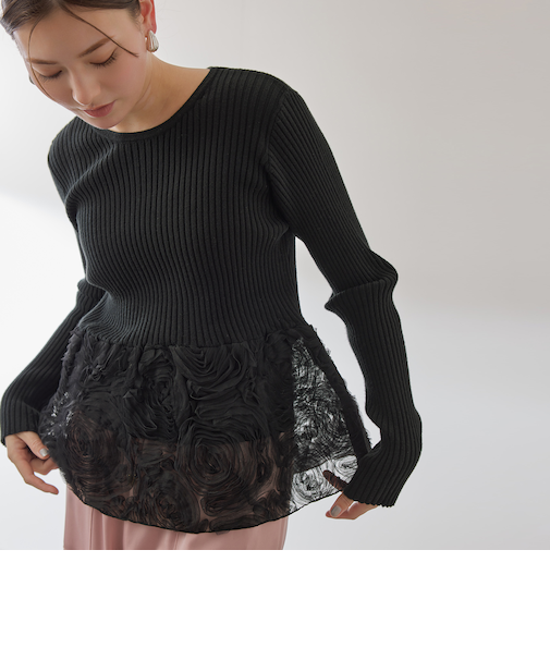 フラワーチュールペプラムリブニット≪手洗い可能≫