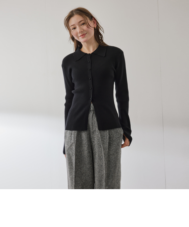 くるみボタンポロニットカーディガン≪手洗い可能≫