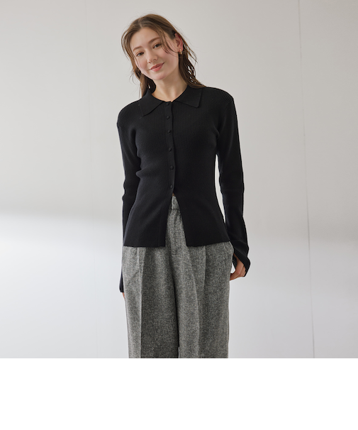 くるみボタンポロニットカーディガン≪手洗い可能≫