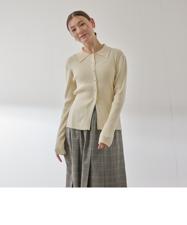 くるみボタンポロニットカーディガン≪手洗い可能≫