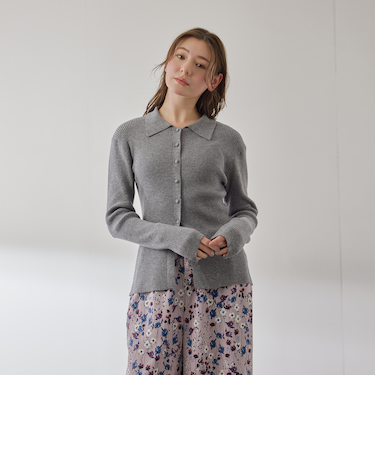 くるみボタンポロニットカーディガン≪手洗い可能≫