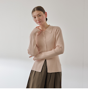 くるみボタンポロニットカーディガン≪手洗い可能≫