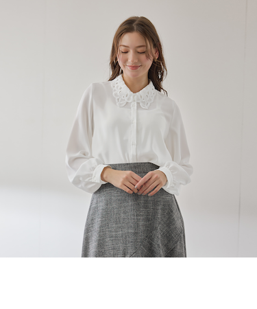 モスクレープレースカラーブラウス