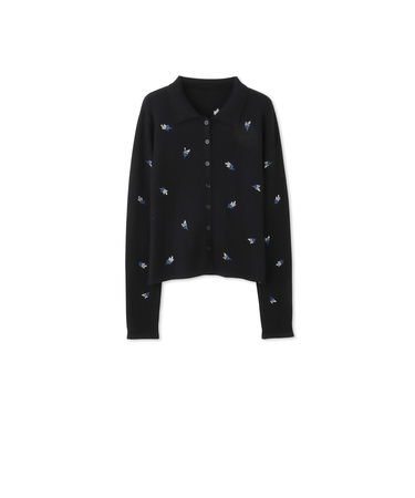 フラワー刺繍ポロニットトップス≪手洗い可能≫