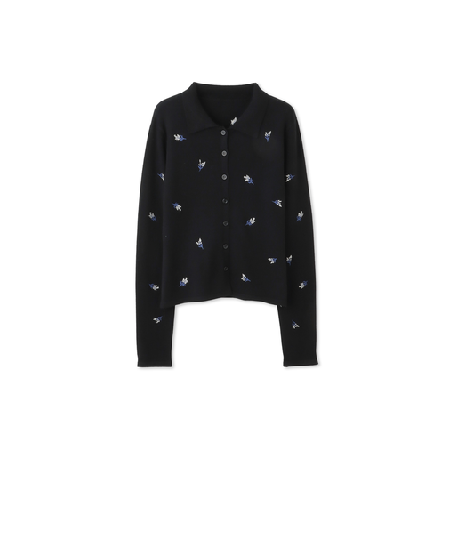 フラワー刺繍ポロニットトップス≪手洗い可能≫