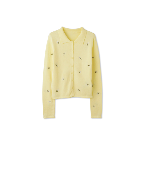 フラワー刺繍ポロニットトップス≪手洗い可能≫