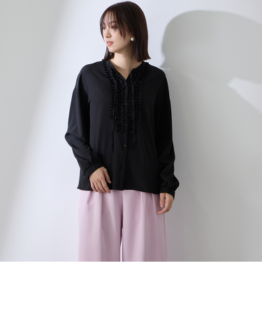 ストレッチジョーゼットミニフリルブラウス