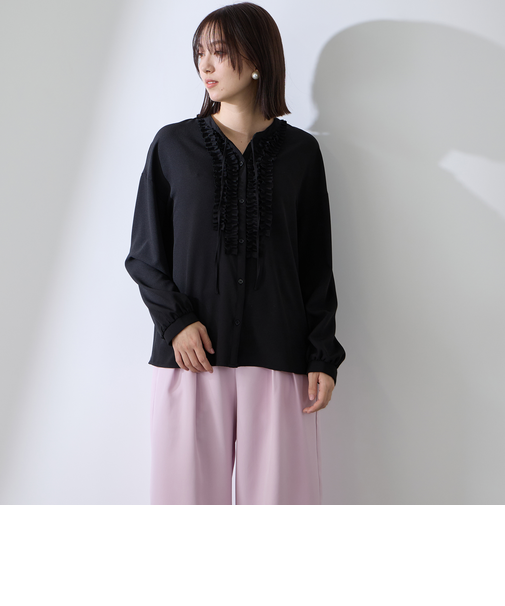 ストレッチジョーゼットミニフリルブラウス