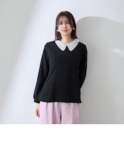 カットジョーゼットレースカラーフレアプルオーバー