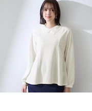 カットジョーゼットレースカラーフレアプルオーバー