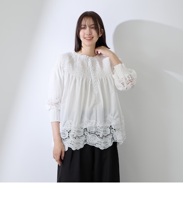 前後2WAYレースシャーリングブラウス