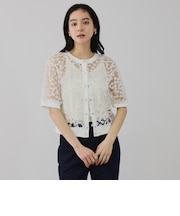 フラワー刺繍テキスタイルカーディガン