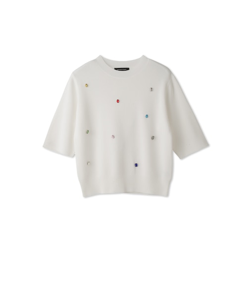 カラービジューハーフスリーブニット