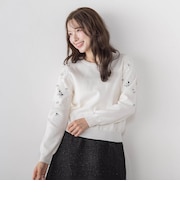 袖ビジューニット