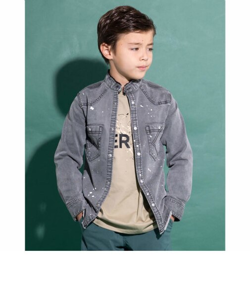 ペンキ 飛ばし プリント ワイド デニム シャツ (100~160cm)