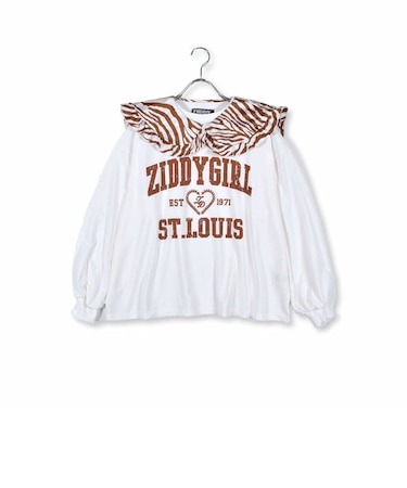 ZIDDY 【 ニコ☆プチ 4月号 掲載 】 ゼブラ柄 襟取り外し 長袖 Tシャツ (130~160cm)