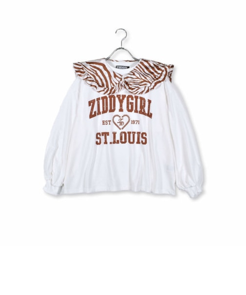 ZIDDY 【 ニコ☆プチ 4月号 掲載 】 ゼブラ柄 襟取り外し 長袖 Tシャツ (130~160cm)