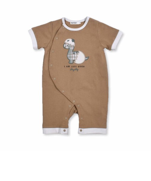 恐竜 パッチ 刺繍 ワンポイント ロンパース (60～80cm)