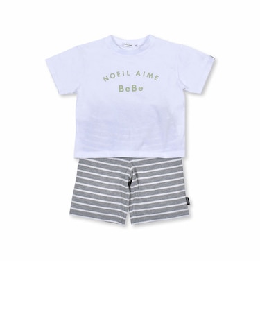 2点 セット ロゴ プリント Tシャツ + ボーダー パンツ (80~130cm)