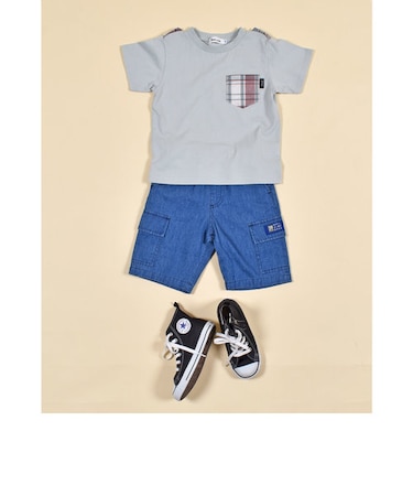 チェック 柄 ポケット 付き 天竺 Tシャツ (80~130cm)