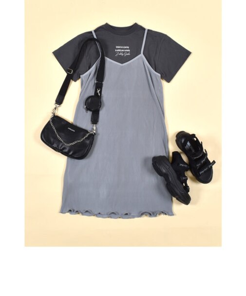 プリーツ キャミワンピース ＋ Tシャツワンピース セット (130~160cm)