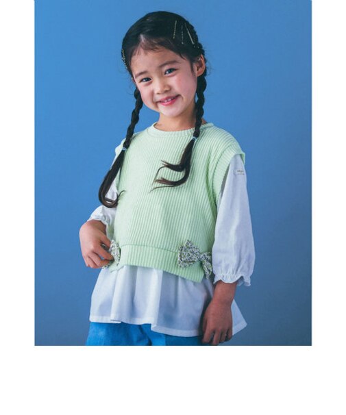 ベスト × シャツ リボン レイヤード風 Tシャツ (80～130cm)