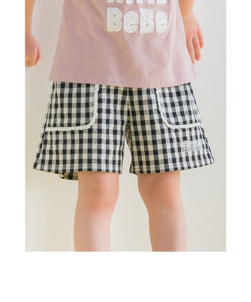 フリル ポケット 付き ギンガムチェック 柄 ショートパンツ (90~130cm)