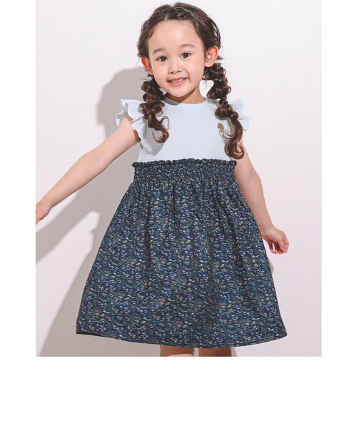 チェリー アイスクリーム 花柄 プリント 切り替え ワンピース