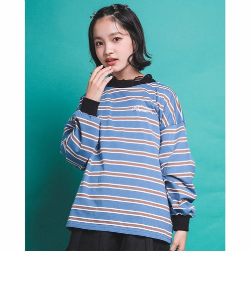 ニコ☆プチ 掲載 】 トレンド マルチ ボーダー ギャザースリーブ T